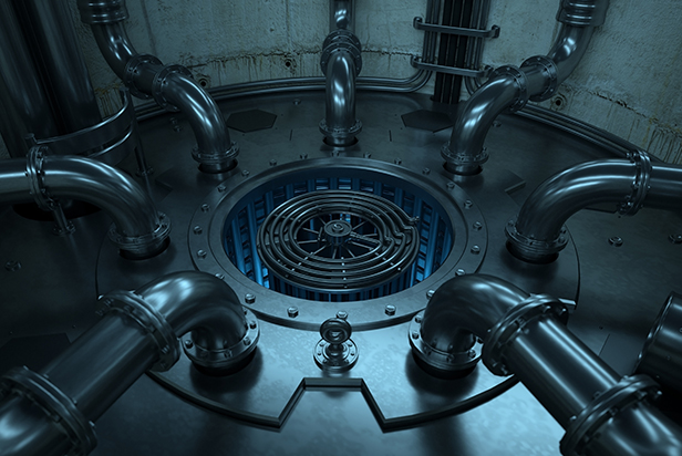 Inside the nucleus of a nuclear fission reactor in operation