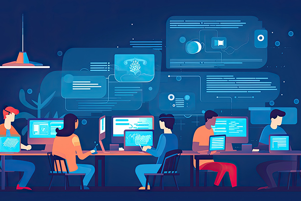 Online coding class flat illustration generative ai