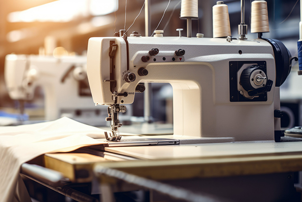 Close up of sewing machines in a modern sewing factory
