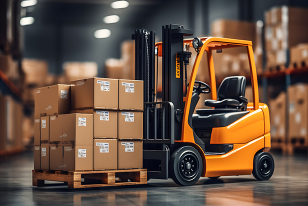 Forklift loader pallet stacker truck equipment at warehouse