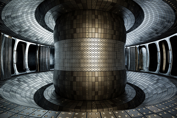 Fusion reactor toroidal chamber with a magnetic coil device for carrying out a controlled thermonuclear reaction - 3d-render