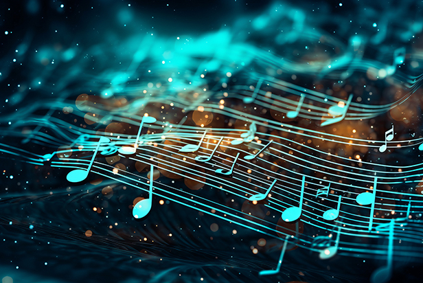 Illustration of a musical note with multiple smaller musical notes surrounding it - Generative AI
