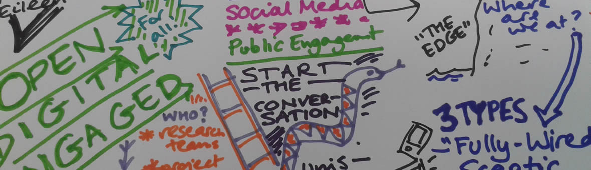 Cultural and organisational change in higher education - white covered in words and images around public engagement