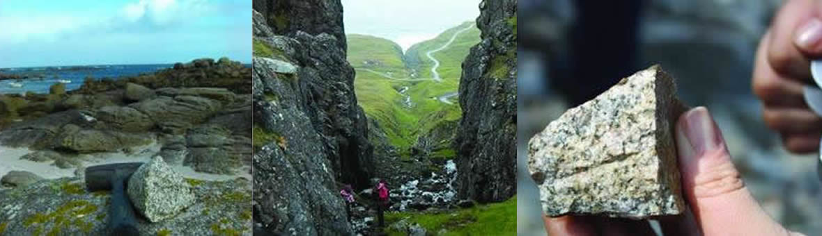 Analytical facilities - montarge of rocks at the coast, a crevice and a small rock being held up to the camera
