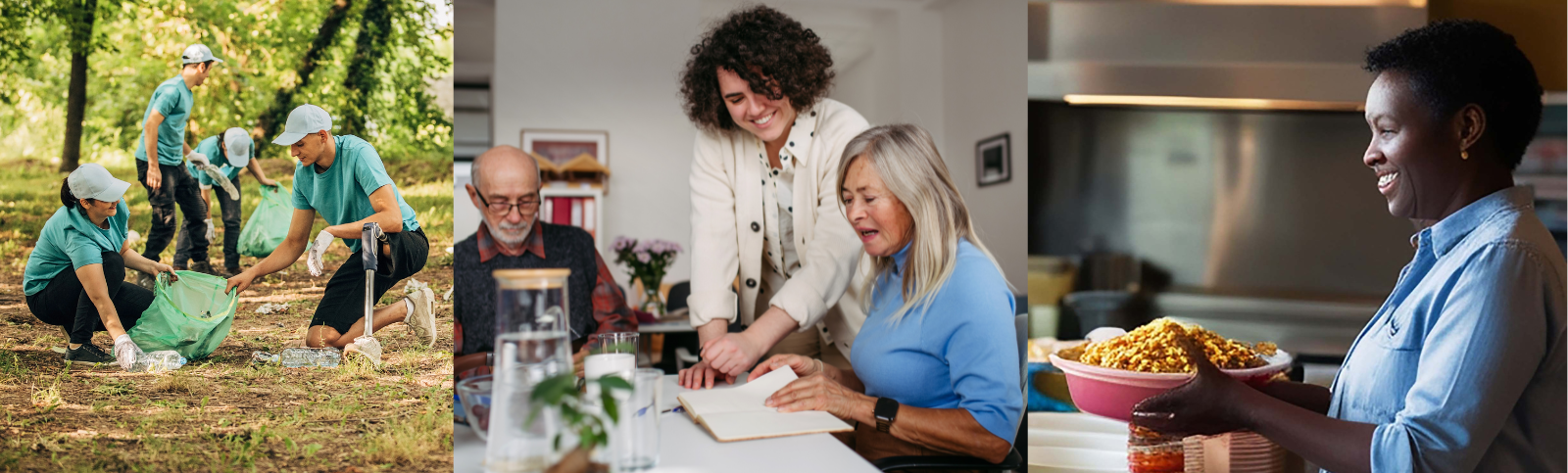 Three images of volunteers. Tri llun of wirfoddolwyr.