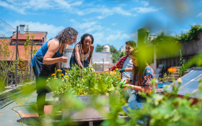 Group of people gardening in the community