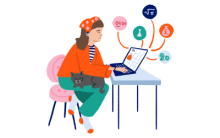 Illustration of a person working on a laptop with a cat on their lap